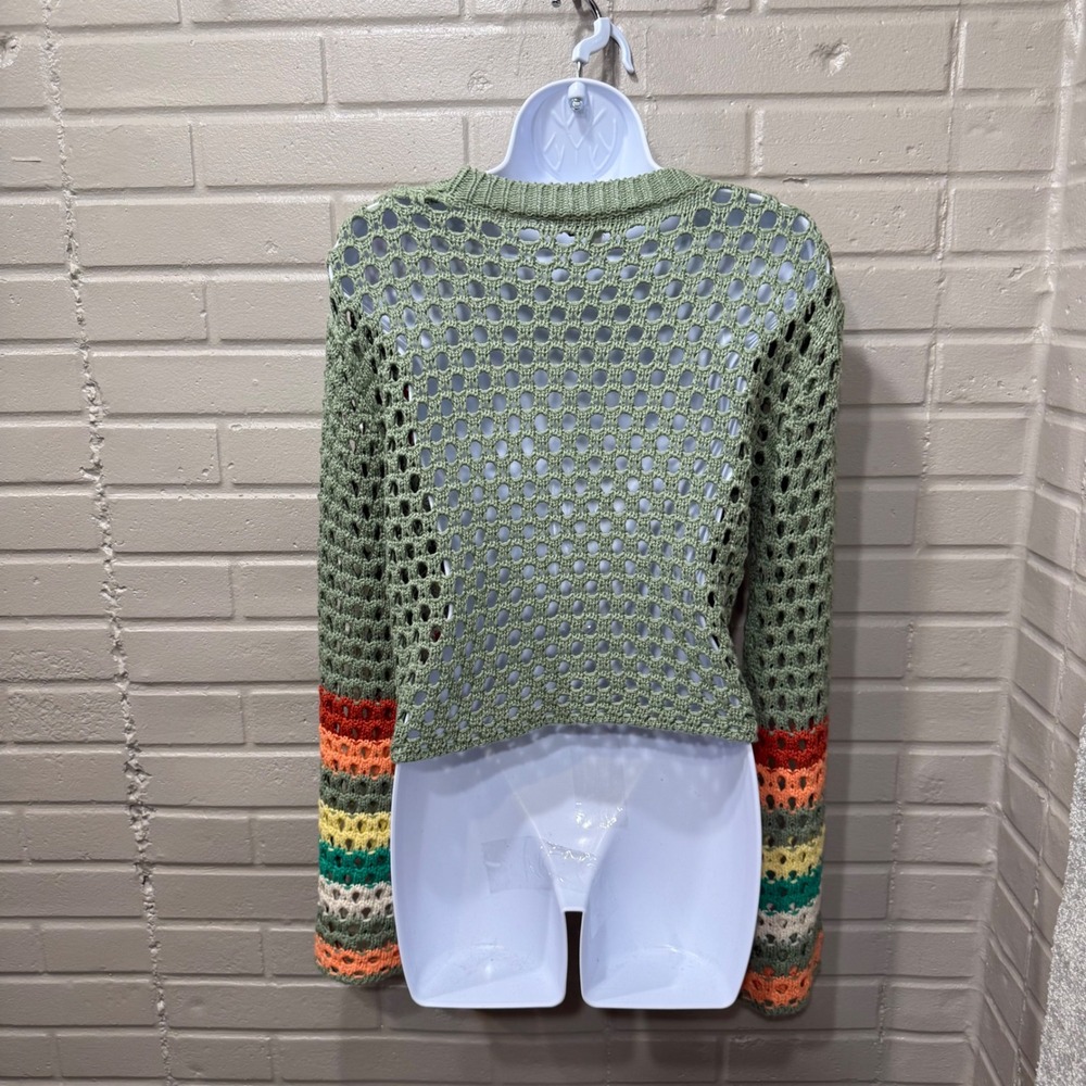 Davi & Dani Crochet Granny Square Bell Sleeve Cropped Sweater S Hippie Festival - Picture 6 of 14